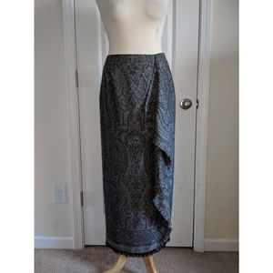 Gray Baroque Print Faux Wrap Skirt